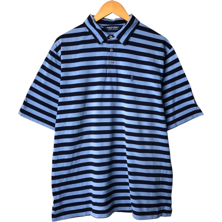 Ralph Lauren POLO GOLF Short Sleeve Striped Polo Shirt Men's XL Pima Cotton navy blue type Vintage Second Hand