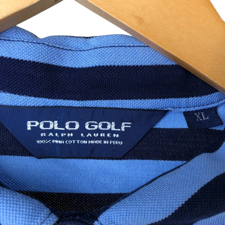 Ralph Lauren POLO GOLF Short Sleeve Striped Polo Shirt Men's XL Pima Cotton navy blue type Vintage Second Hand