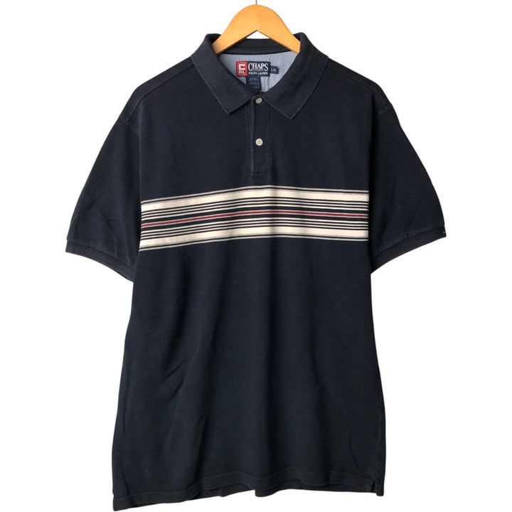 Ralph Lauren CHAPS short sleeve polo shirt, men's size L cotton black type Vintage Second Hand