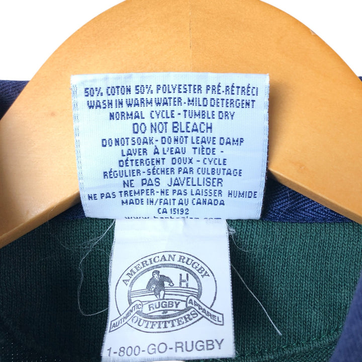 BARBARIAN Border Pattern Short Sleeve Rugby Shirt Men's Size L cotton navy blue type Vintage Second Hand