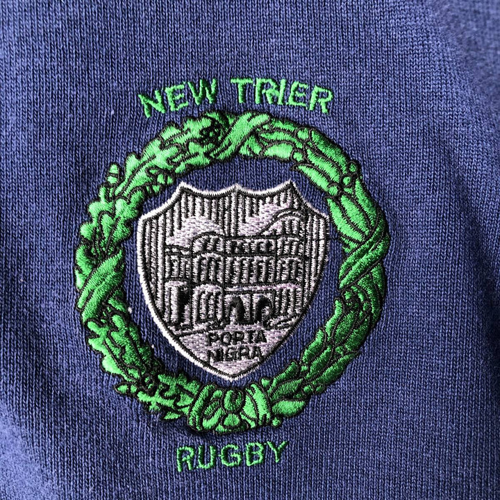 BARBARIAN Border Pattern Short Sleeve Rugby Shirt Men's Size L cotton navy blue type Vintage Second Hand