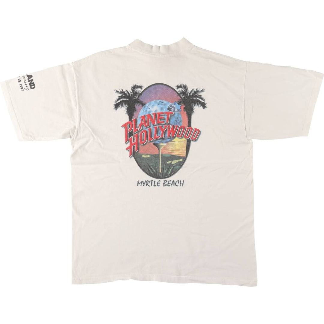 90'S PLANET HOLLYWOOD Advertising T-shirt, Made in USA, Men's L size, Vintage cotton white type Vintage Second Hand