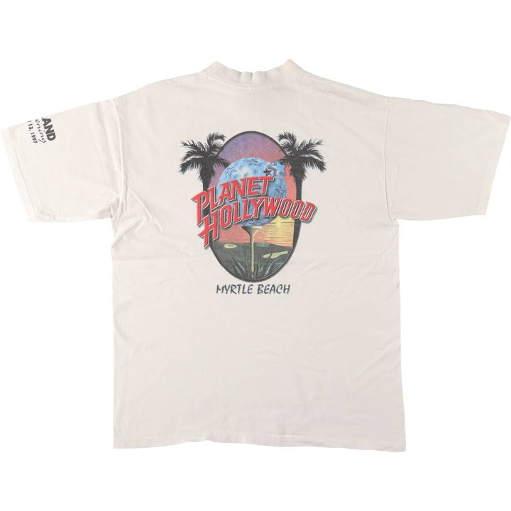 90'S PLANET HOLLYWOOD Advertising T-shirt, Made in USA, Men's L size, Vintage cotton white type Vintage Second Hand