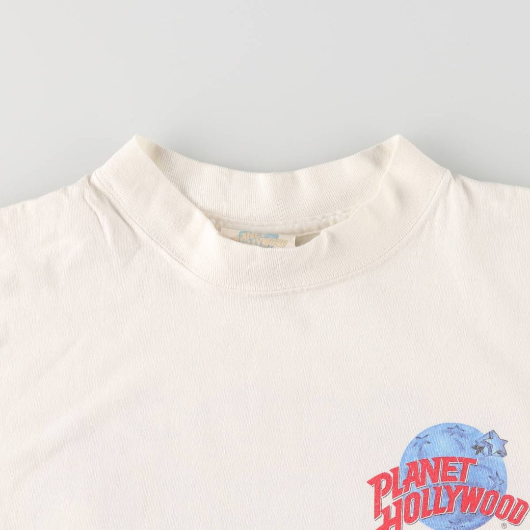90'S PLANET HOLLYWOOD Advertising T-shirt, Made in USA, Men's L size, Vintage cotton white type Vintage Second Hand