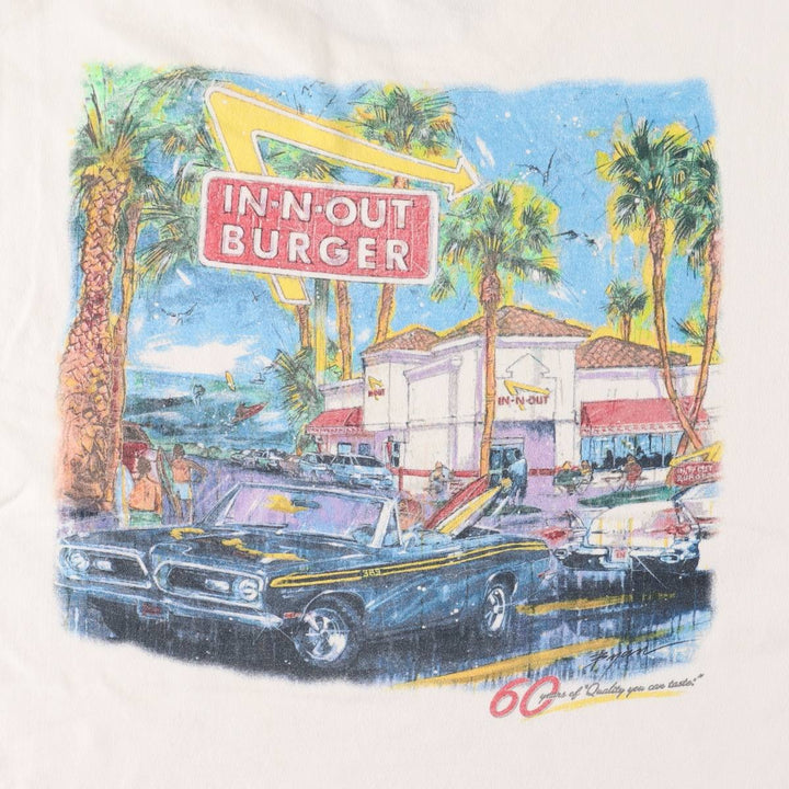 Hanes In-N-Out Burger Advertising T-Shirt, Men's Size L unclear white type Vintage Second Hand