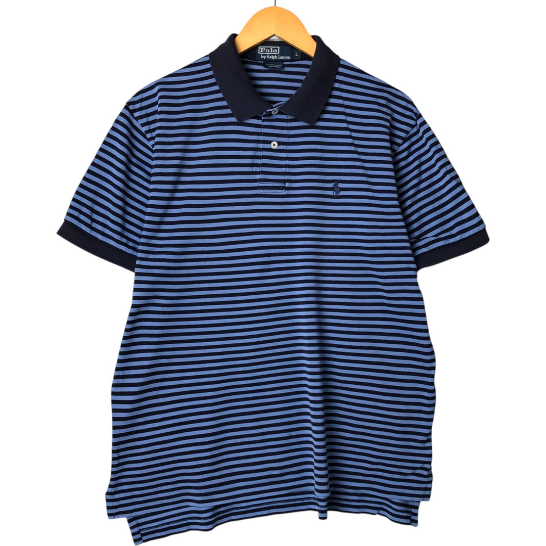 Ralph Lauren POLO by Ralph Lauren short sleeve striped polo shirt, men's size L Pima Cotton navy blue type Vintage Second Hand