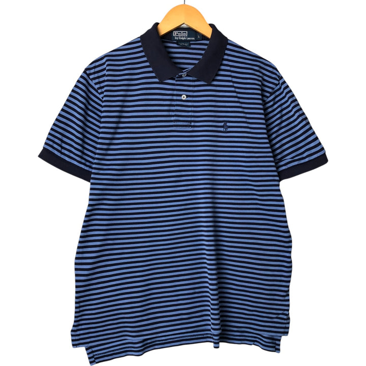 Ralph Lauren POLO by Ralph Lauren short sleeve striped polo shirt, men's size L Pima Cotton navy blue type Vintage Second Hand