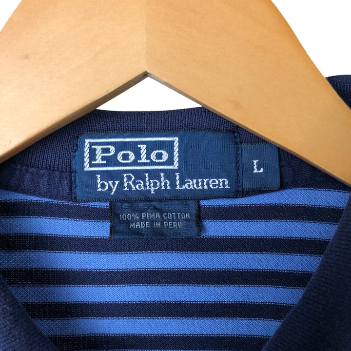 Ralph Lauren POLO by Ralph Lauren short sleeve striped polo shirt, men's size L Pima Cotton navy blue type Vintage Second Hand