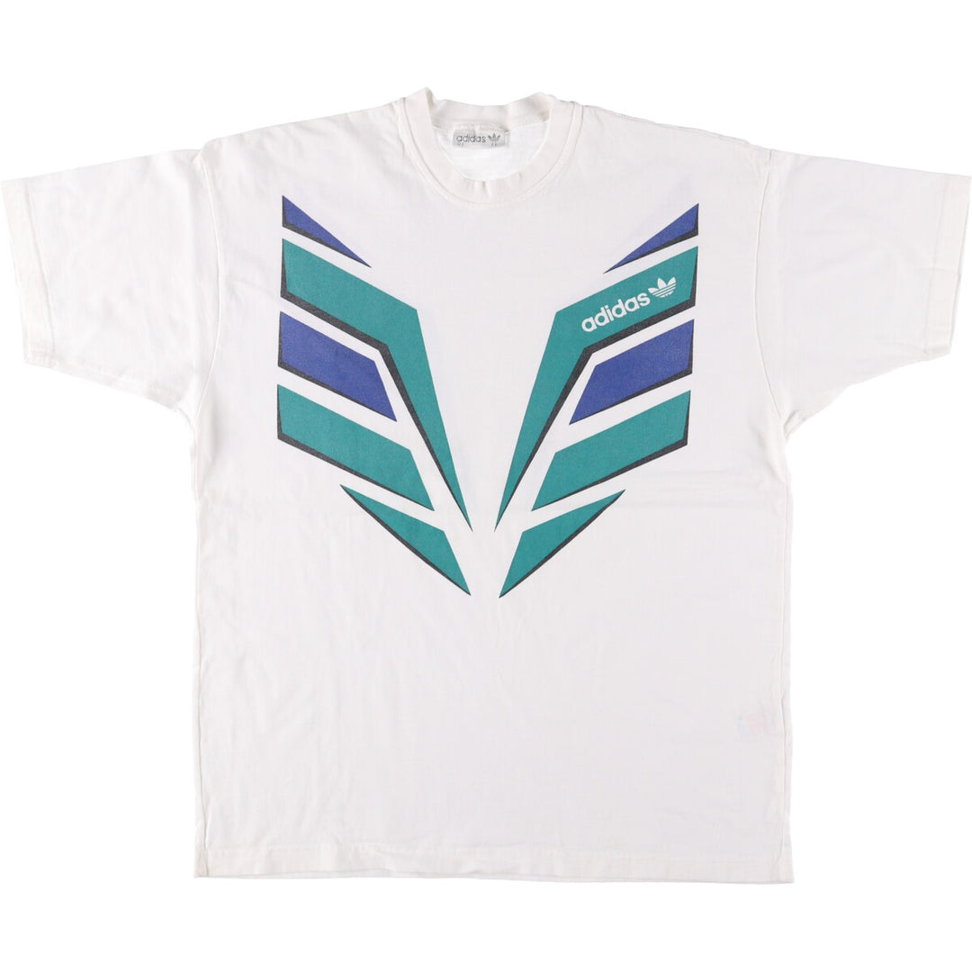 Adidas logo print T-shirt, men's XL size cotton white type Vintage Second Hand