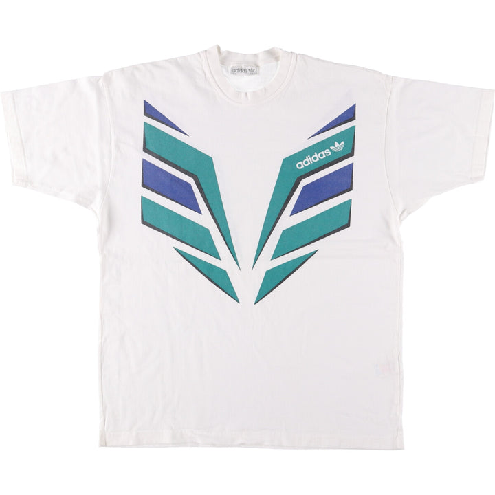 Adidas logo print T-shirt, men's XL size cotton white type Vintage Second Hand