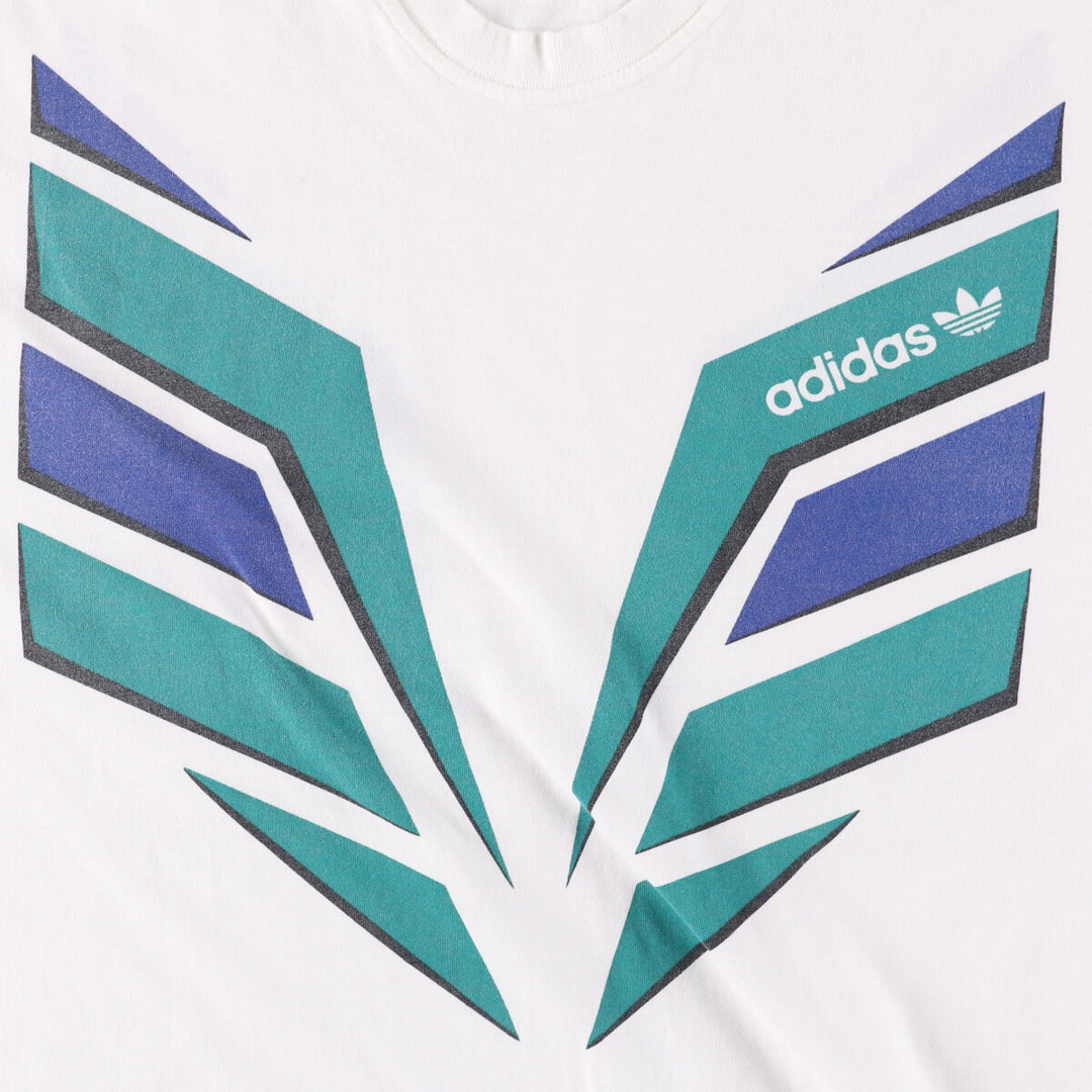 Adidas logo print T-shirt, men's XL size cotton white type Vintage Second Hand