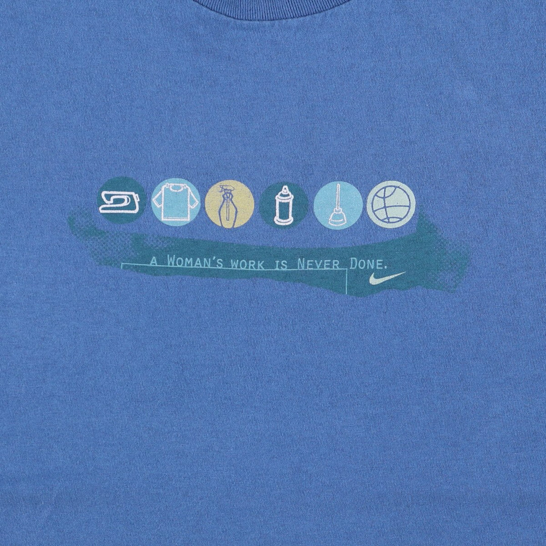 Nike NIKE Printed T-shirt Made in USA Men's L size cotton blue type Vintage Second Hand