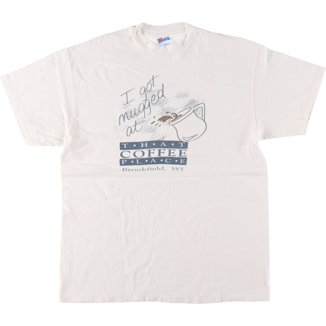 Vintage 90'S Hanes "That Coffee Place" printed T-shirt, size L, men's cotton white type Vintage Second Hand