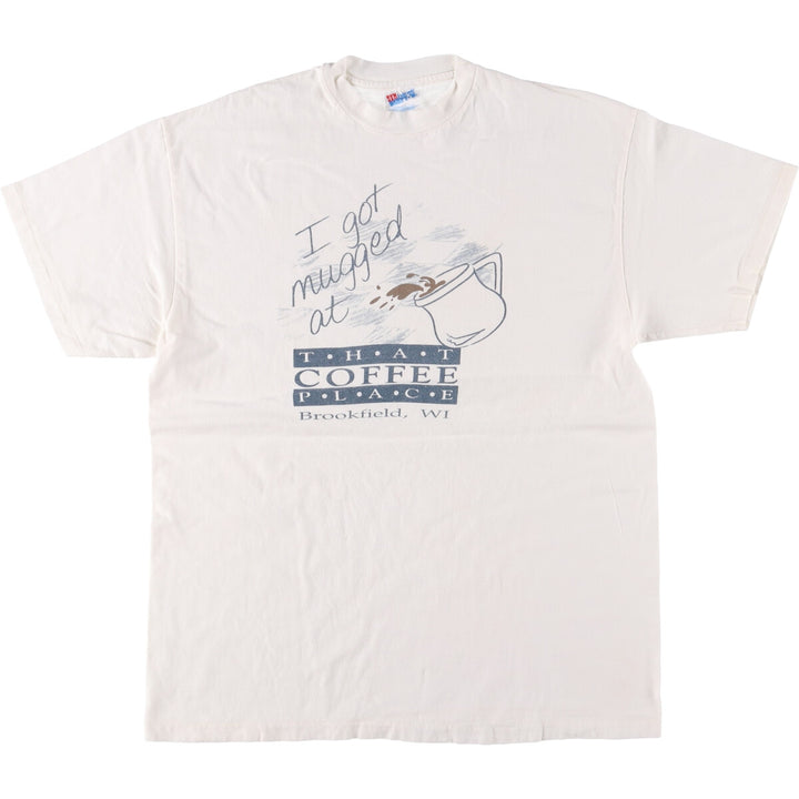 Vintage 90'S Hanes "That Coffee Place" printed T-shirt, size L, men's cotton white type Vintage Second Hand