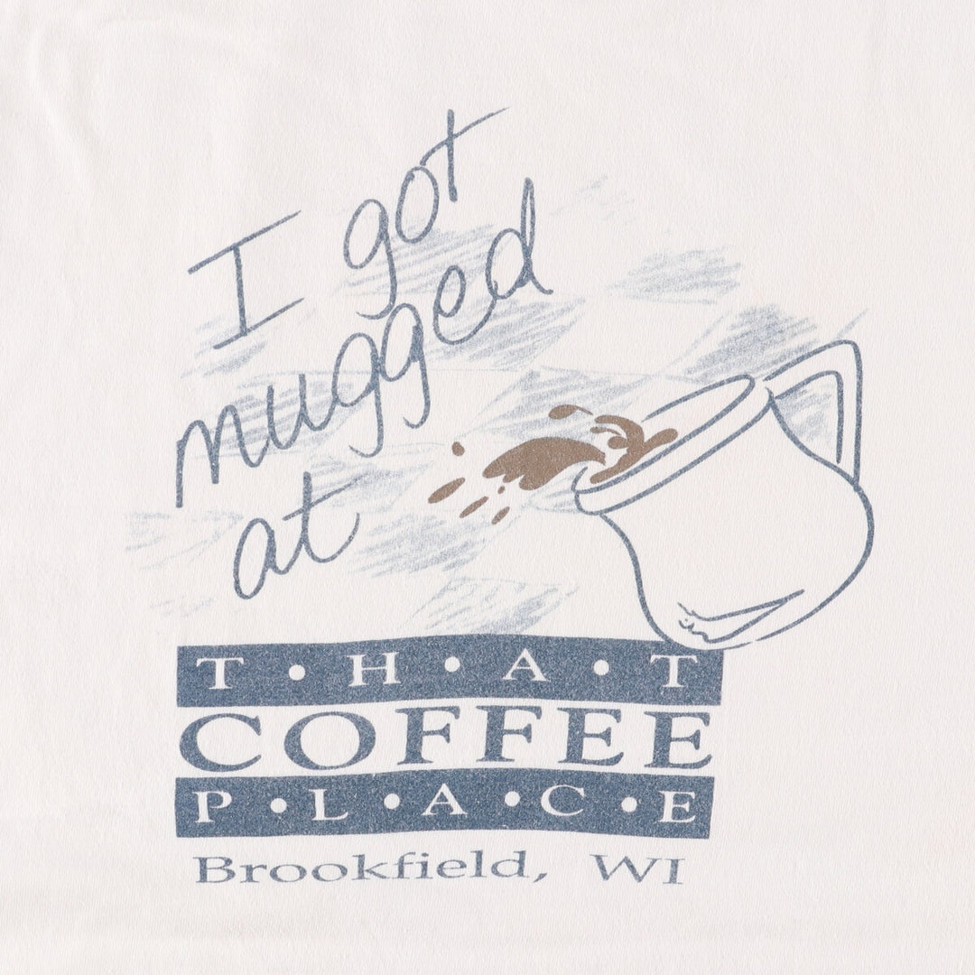 Vintage 90'S Hanes "That Coffee Place" printed T-shirt, size L, men's cotton white type Vintage Second Hand