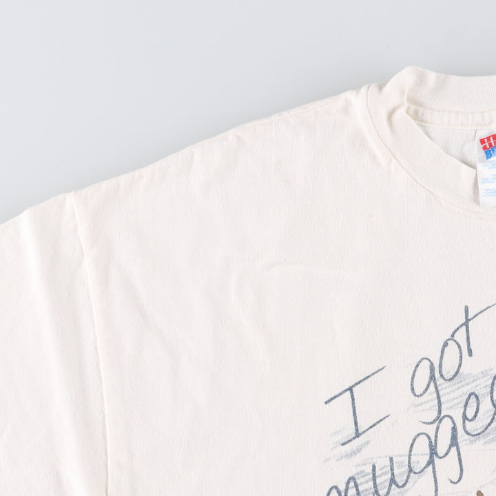 Vintage 90'S Hanes "That Coffee Place" printed T-shirt, size L, men's cotton white type Vintage Second Hand