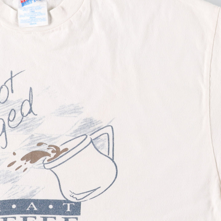 Vintage 90'S Hanes "That Coffee Place" printed T-shirt, size L, men's cotton white type Vintage Second Hand