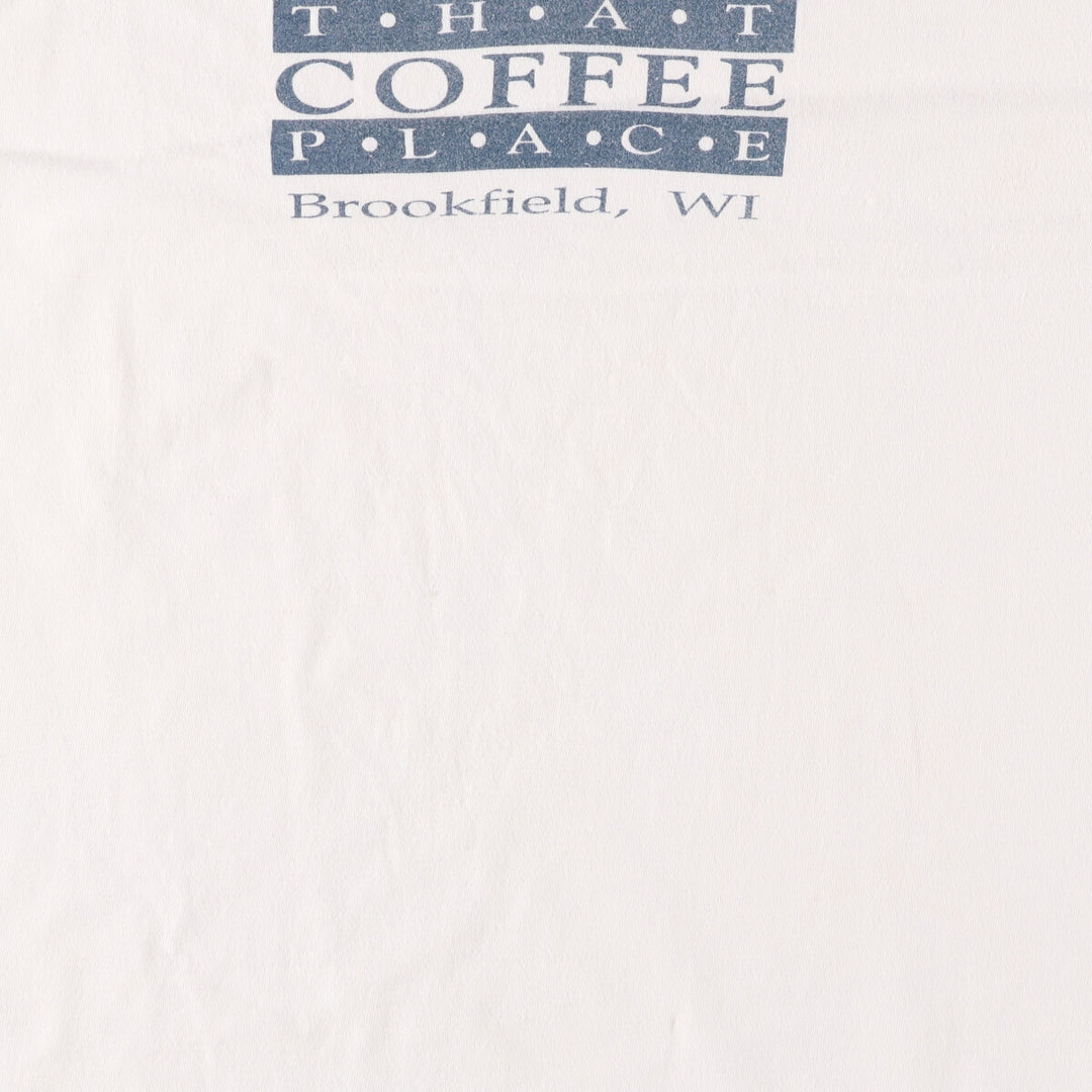 Vintage 90'S Hanes "That Coffee Place" printed T-shirt, size L, men's cotton white type Vintage Second Hand