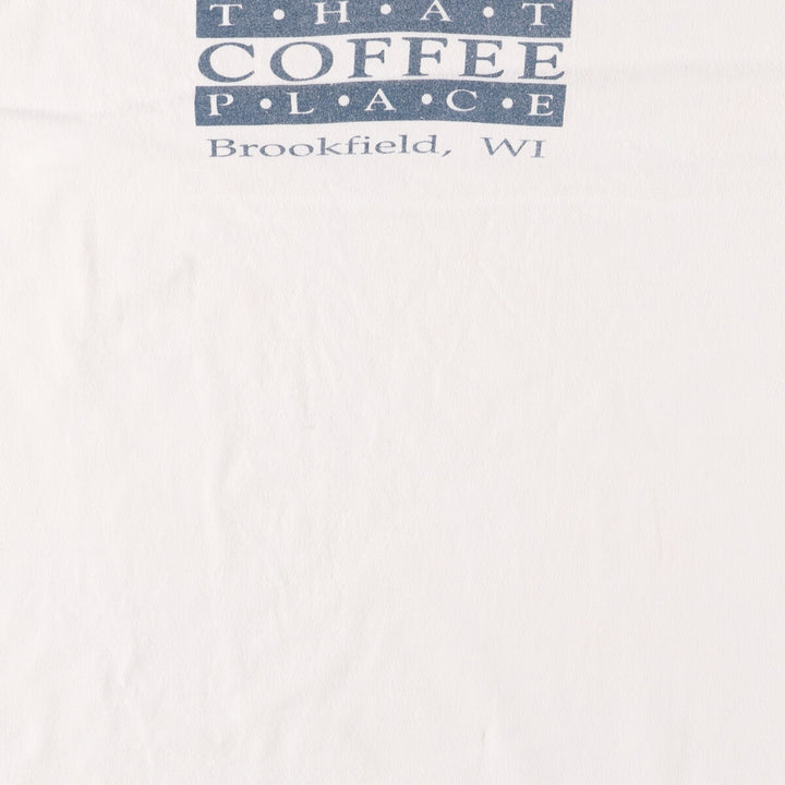 Vintage 90'S Hanes "That Coffee Place" printed T-shirt, size L, men's cotton white type Vintage Second Hand