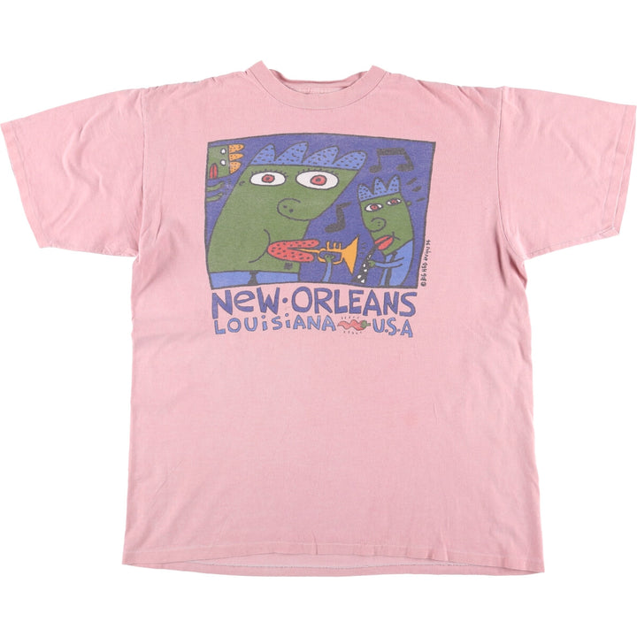 Vintage 90'S Oneita New Orleans Print T-Shirt, Made in USA, Men's XL cotton pink type Vintage Second Hand