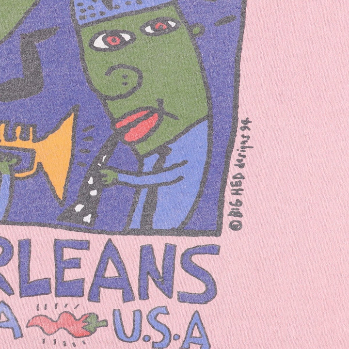 Vintage 90'S Oneita New Orleans Print T-Shirt, Made in USA, Men's XL cotton pink type Vintage Second Hand