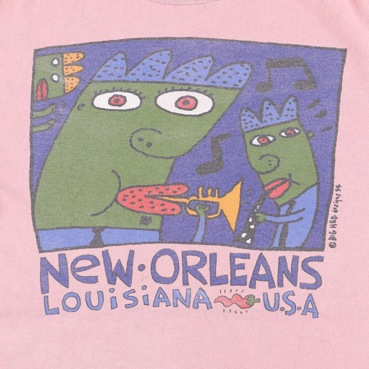 Vintage 90'S Oneita New Orleans Print T-Shirt, Made in USA, Men's XL cotton pink type Vintage Second Hand