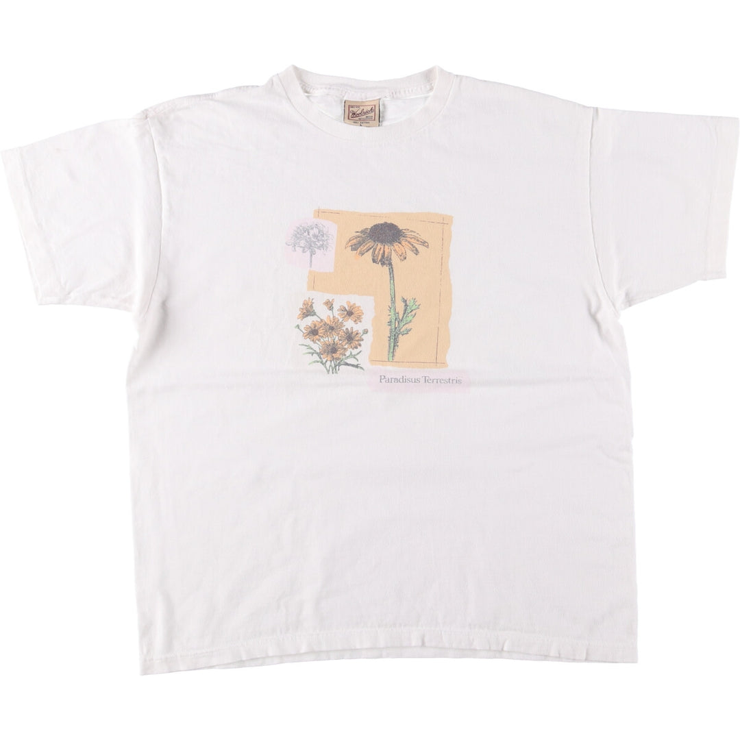 WOOLRICH Floral Print Short Sleeve T-Shirt, Made in USA, Men's Size L cotton white type Vintage Second Hand