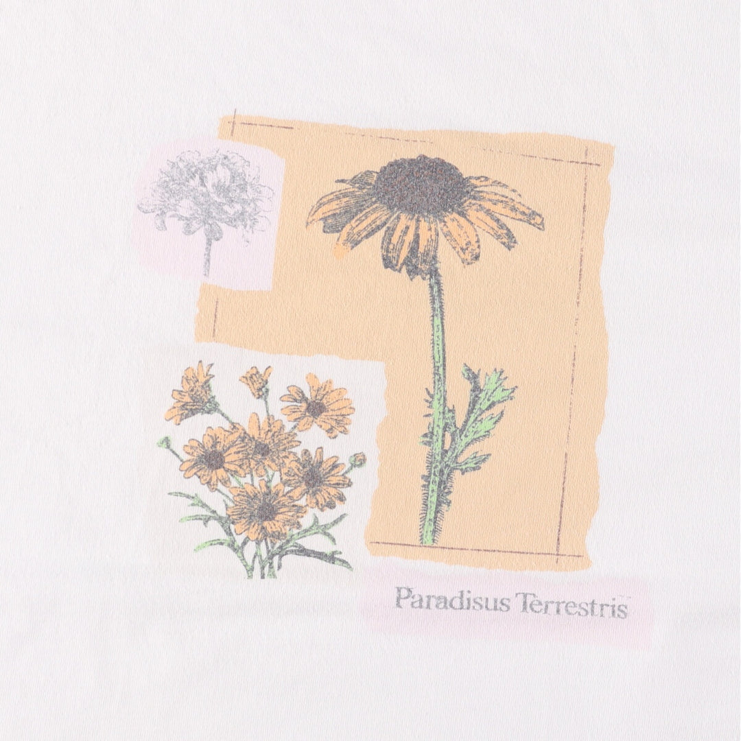 WOOLRICH Floral Print Short Sleeve T-Shirt, Made in USA, Men's Size L cotton white type Vintage Second Hand