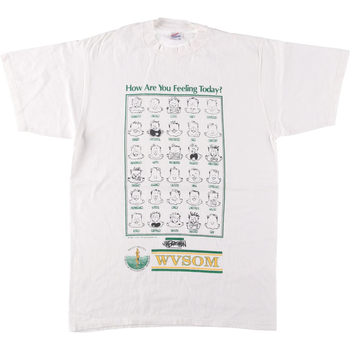 90'S Jerzees Printed T-shirt Made in USA Men's L Size Vintage cotton white type Vintage Second Hand