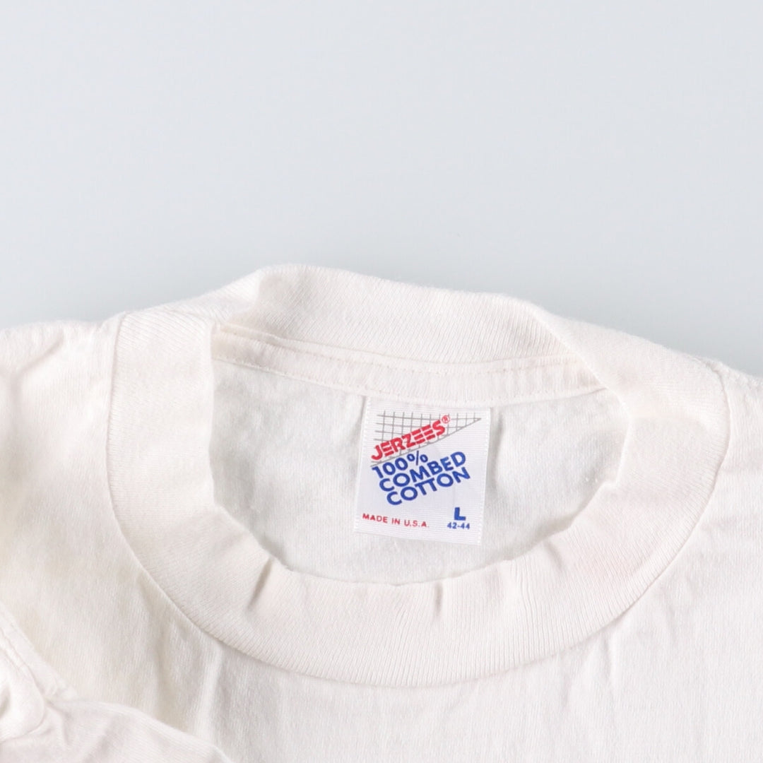 90'S Jerzees Printed T-shirt Made in USA Men's L Size Vintage cotton white type Vintage Second Hand