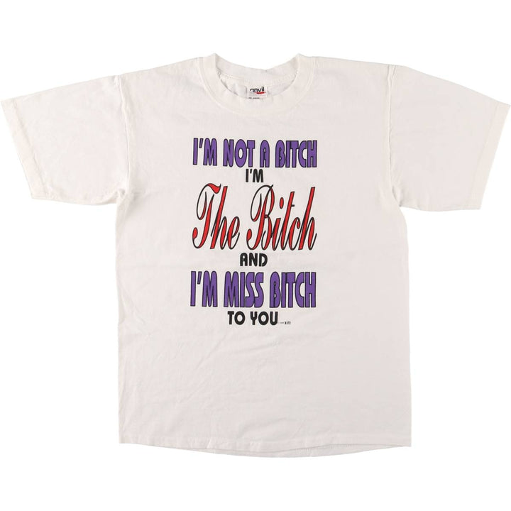 90s-00'S Anvil Message Print T-Shirt, Men's Size M cotton white type Vintage Second Hand