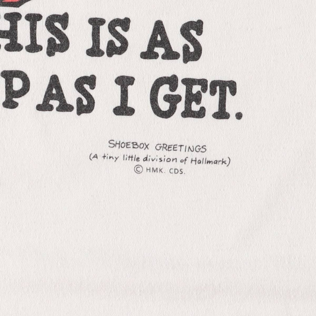 Vintage 80s-90'S Shoebox Greetings Message Print T-Shirt, Made in USA, Men's XL cotton white type Vintage Second Hand