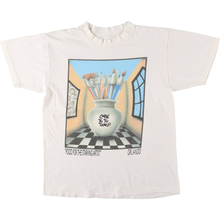 Vintage 90'S CAFE TU TU TANGO advertising T-shirt, size M, men's unclear white type Vintage Second Hand