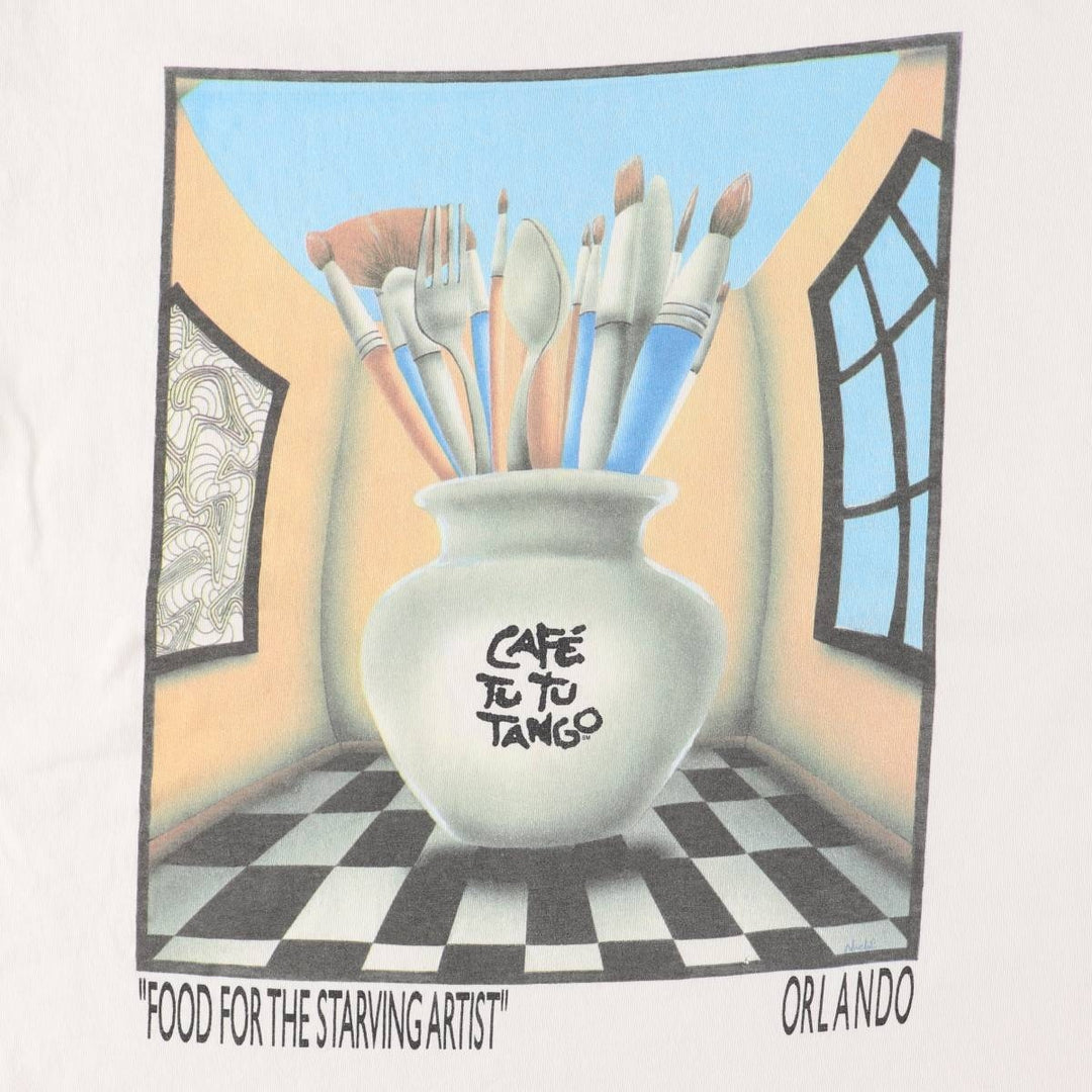 Vintage 90'S CAFE TU TU TANGO advertising T-shirt, size M, men's unclear white type Vintage Second Hand