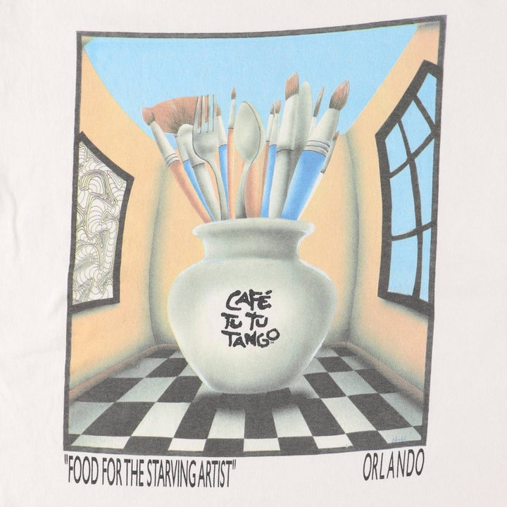 Vintage 90'S CAFE TU TU TANGO advertising T-shirt, size M, men's unclear white type Vintage Second Hand