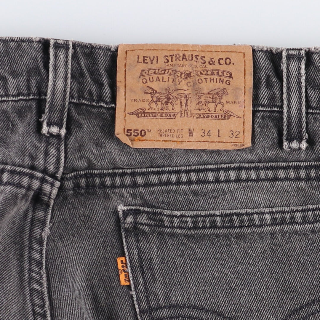 90'S Levi's 550 Relaxed Fit Tapered Leg Orange Tab Black Denim Tapered Denim Pants Men's W34 unclear black type Vintage Second Hand