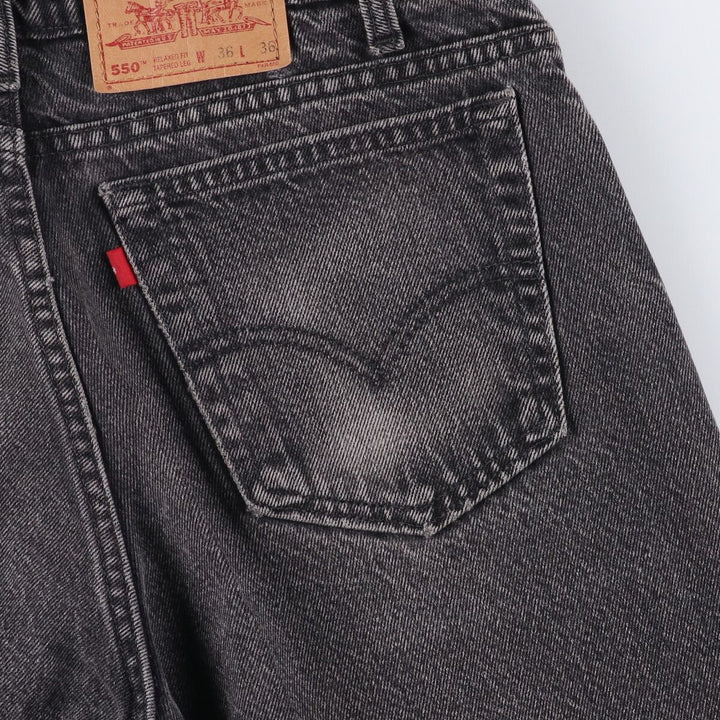 90s-00'S Levi's 550 Relaxed Fit Tapered Leg Tapered Denim Pants with Orange Tabs and Black Denim, Made in Canada cotton black type Vintage Second Hand