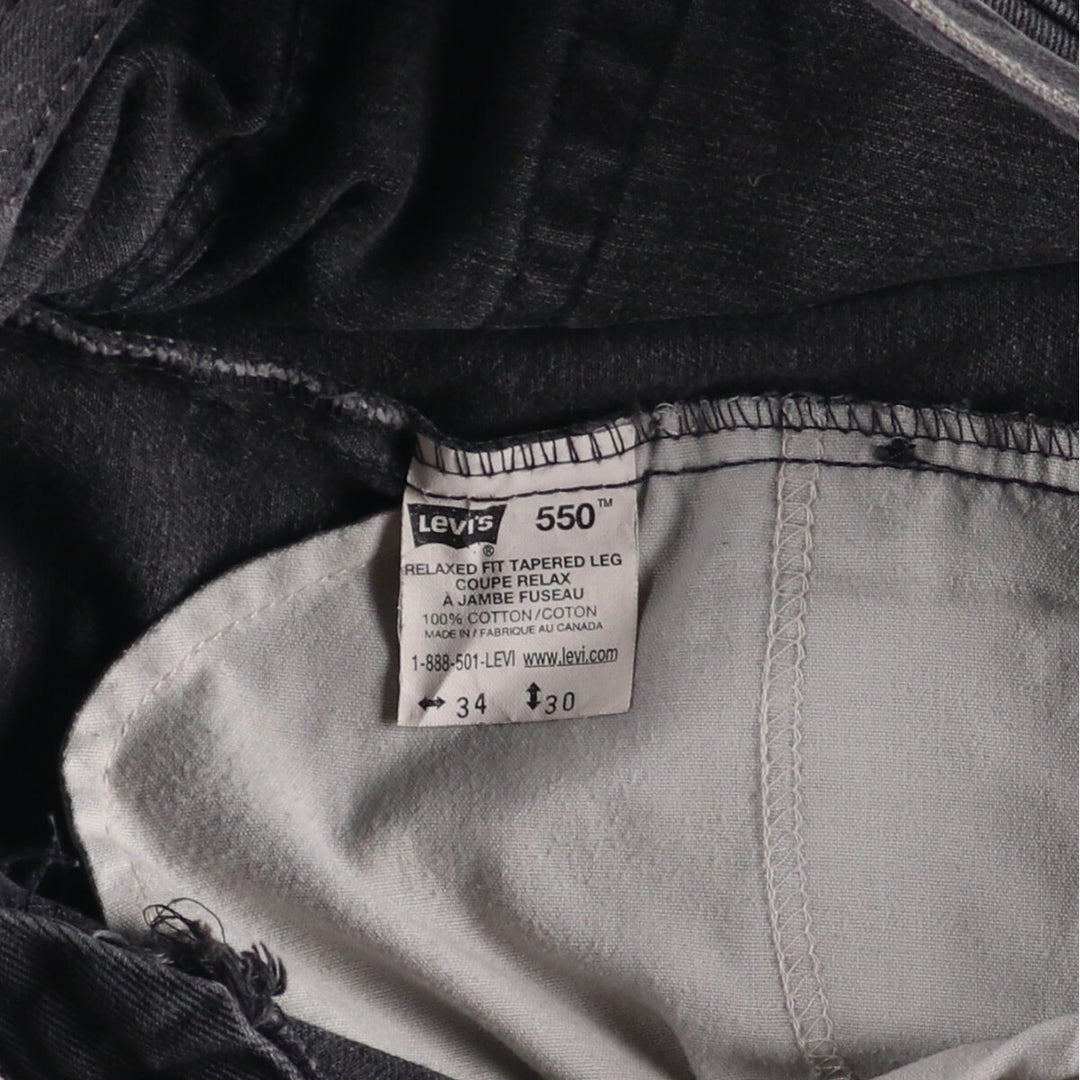 90s-00'S Levi's 550 Relaxed Fit Tapered Leg Coupe Relax Black Denim Tapered Denim Pants Made in Canada cotton black type Vintage Second Hand