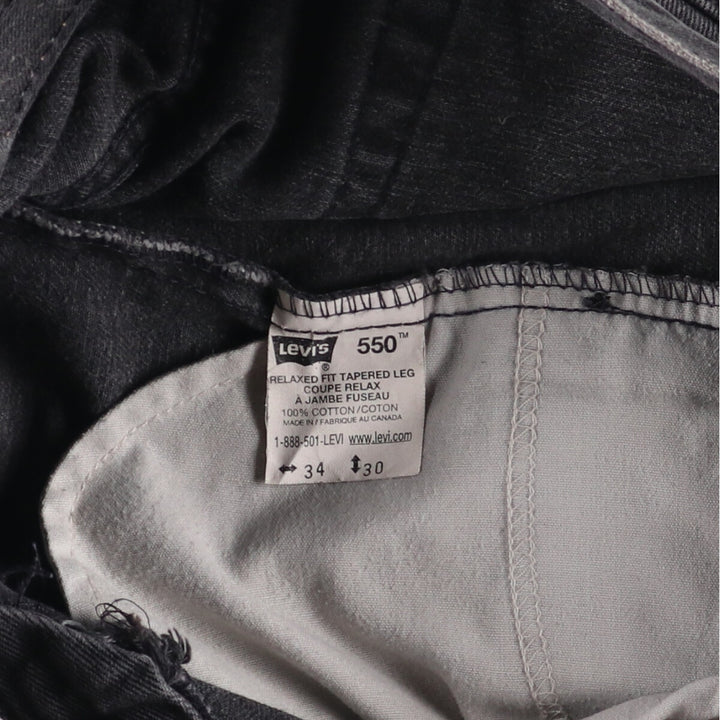 90s-00'S Levi's 550 Relaxed Fit Tapered Leg Coupe Relax Black Denim Tapered Denim Pants Made in Canada cotton black type Vintage Second Hand