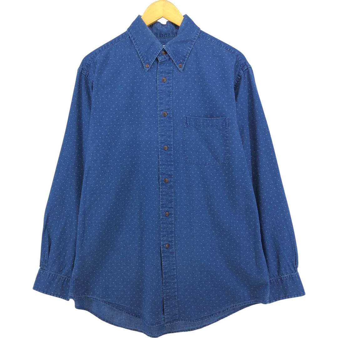 Brooks Brothers Madison all-over print long-sleeved button-down shirt, men's size M cotton Navy blue Vintage Second Hand