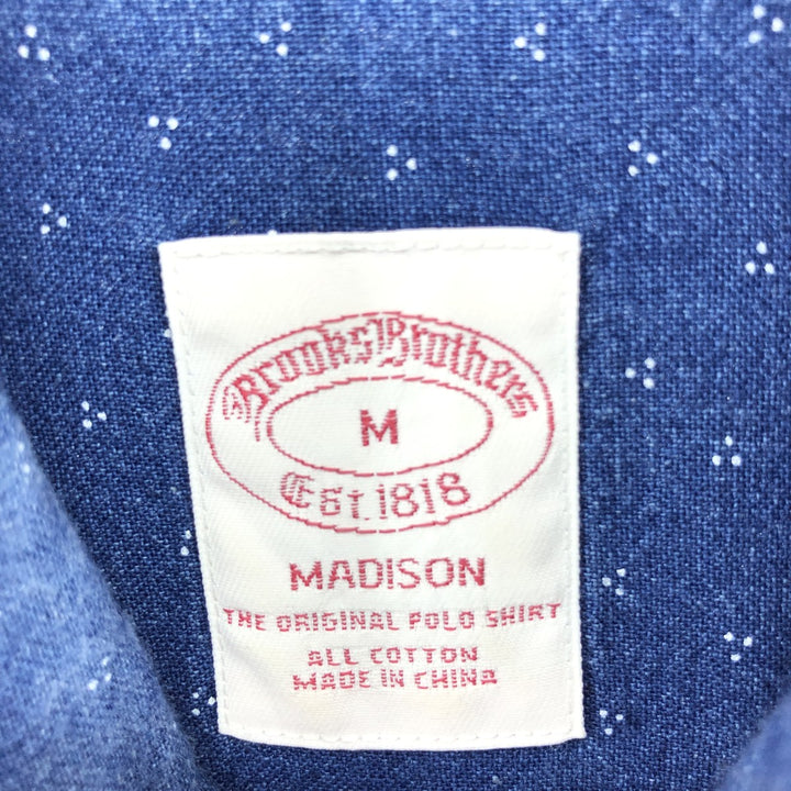 Brooks Brothers Madison all-over print long-sleeved button-down shirt, men's size M cotton Navy blue Vintage Second Hand