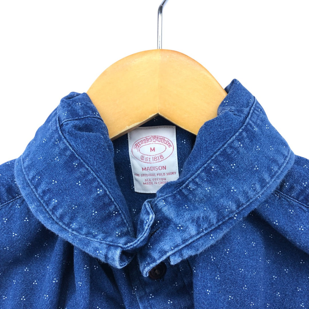 Brooks Brothers Madison all-over print long-sleeved button-down shirt, men's size M cotton Navy blue Vintage Second Hand