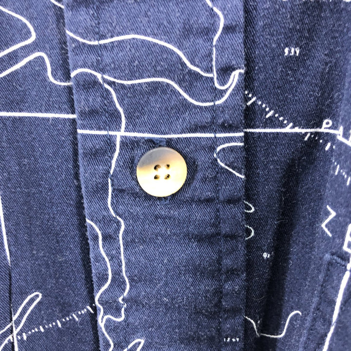 Vintage 90s-00'S Nautica all-over print long-sleeve button-down shirt, men's size XL cotton navy blue type Vintage Second Hand