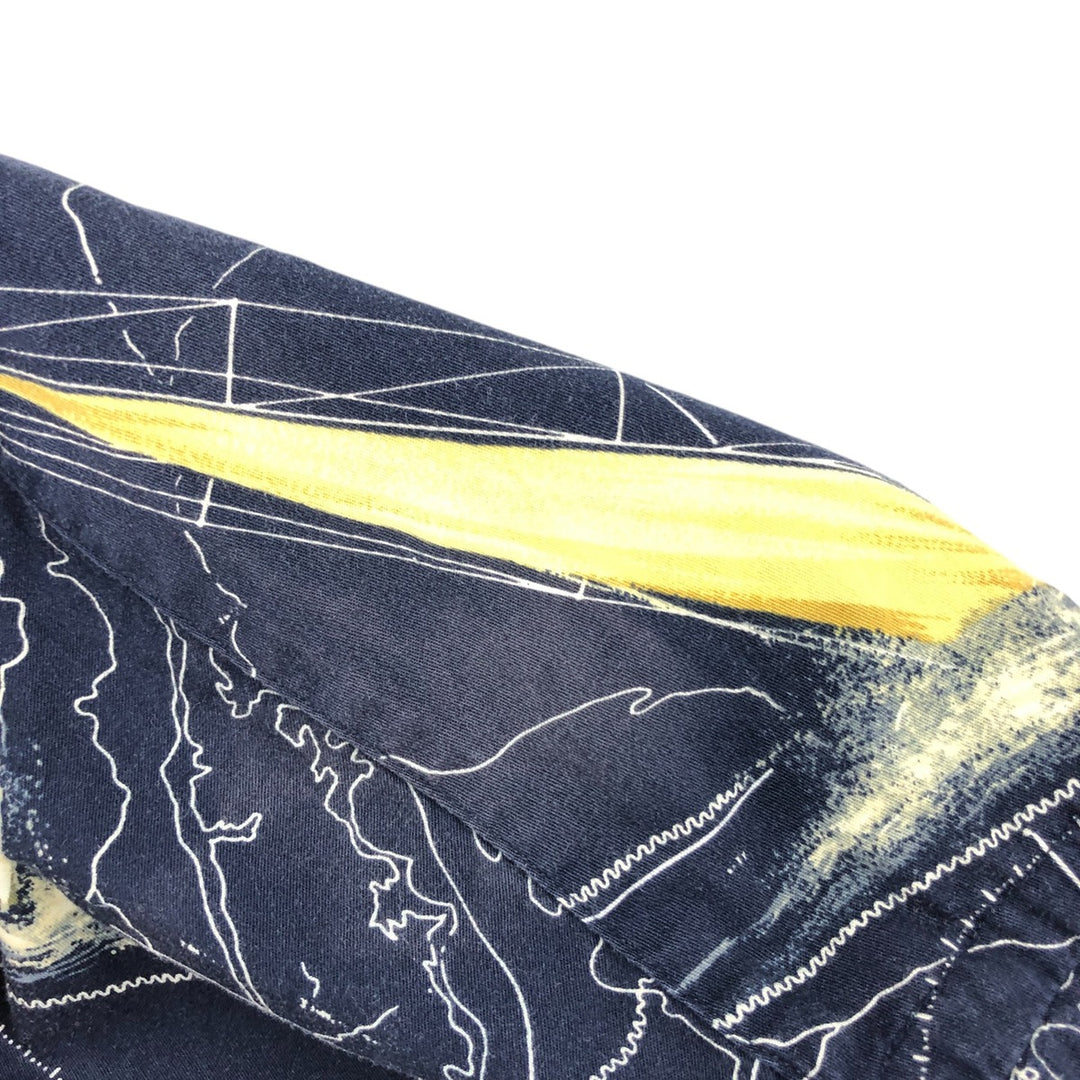Vintage 90s-00'S Nautica all-over print long-sleeve button-down shirt, men's size XL cotton navy blue type Vintage Second Hand