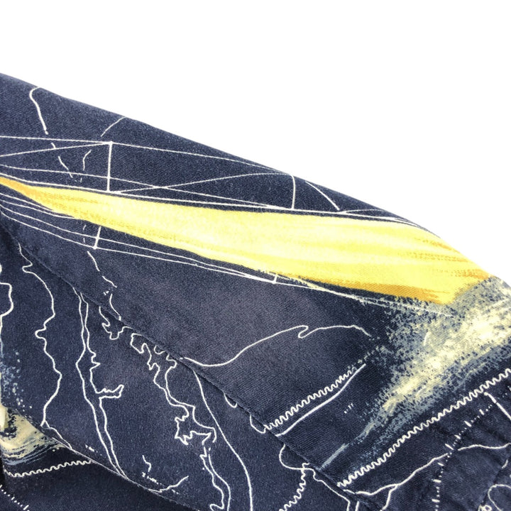 Vintage 90s-00'S Nautica all-over print long-sleeve button-down shirt, men's size XL cotton navy blue type Vintage Second Hand