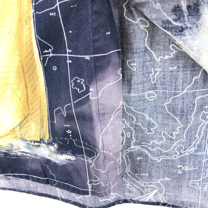 Vintage 90s-00'S Nautica all-over print long-sleeve button-down shirt, men's size XL cotton navy blue type Vintage Second Hand