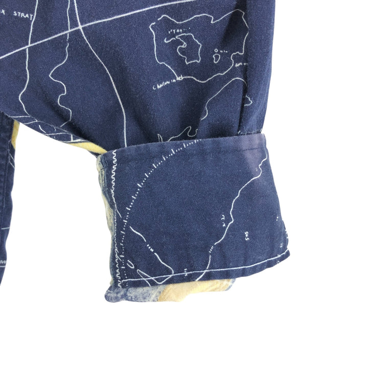 Vintage 90s-00'S Nautica all-over print long-sleeve button-down shirt, men's size XL cotton navy blue type Vintage Second Hand