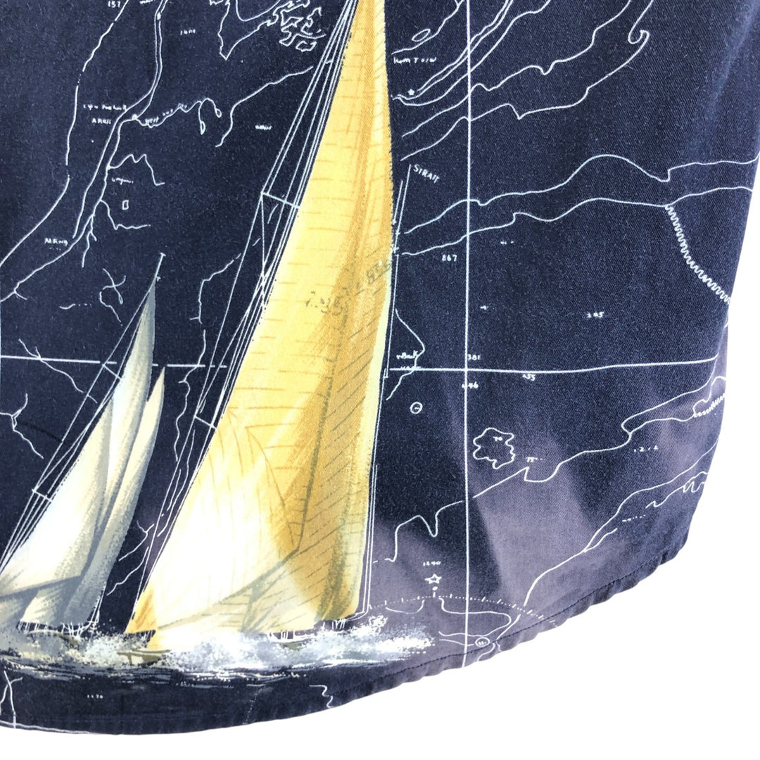 Vintage 90s-00'S Nautica all-over print long-sleeve button-down shirt, men's size XL cotton navy blue type Vintage Second Hand