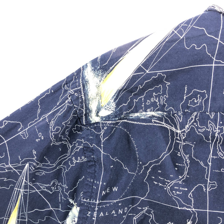 Vintage 90s-00'S Nautica all-over print long-sleeve button-down shirt, men's size XL cotton navy blue type Vintage Second Hand