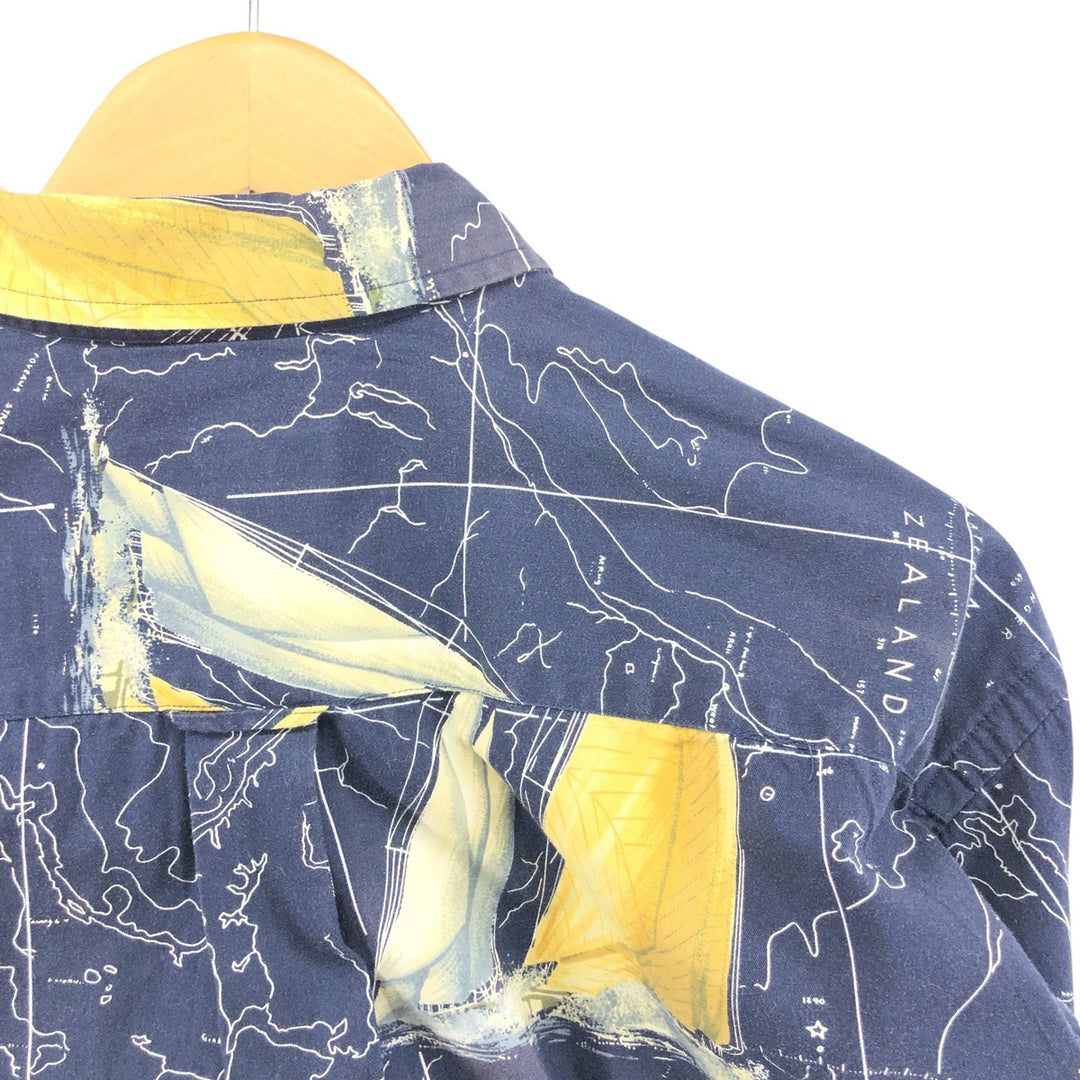 Vintage 90s-00'S Nautica all-over print long-sleeve button-down shirt, men's size XL cotton navy blue type Vintage Second Hand